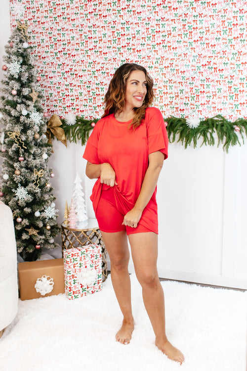 Tucked In Sleep Top In Red - Reg & Curvy