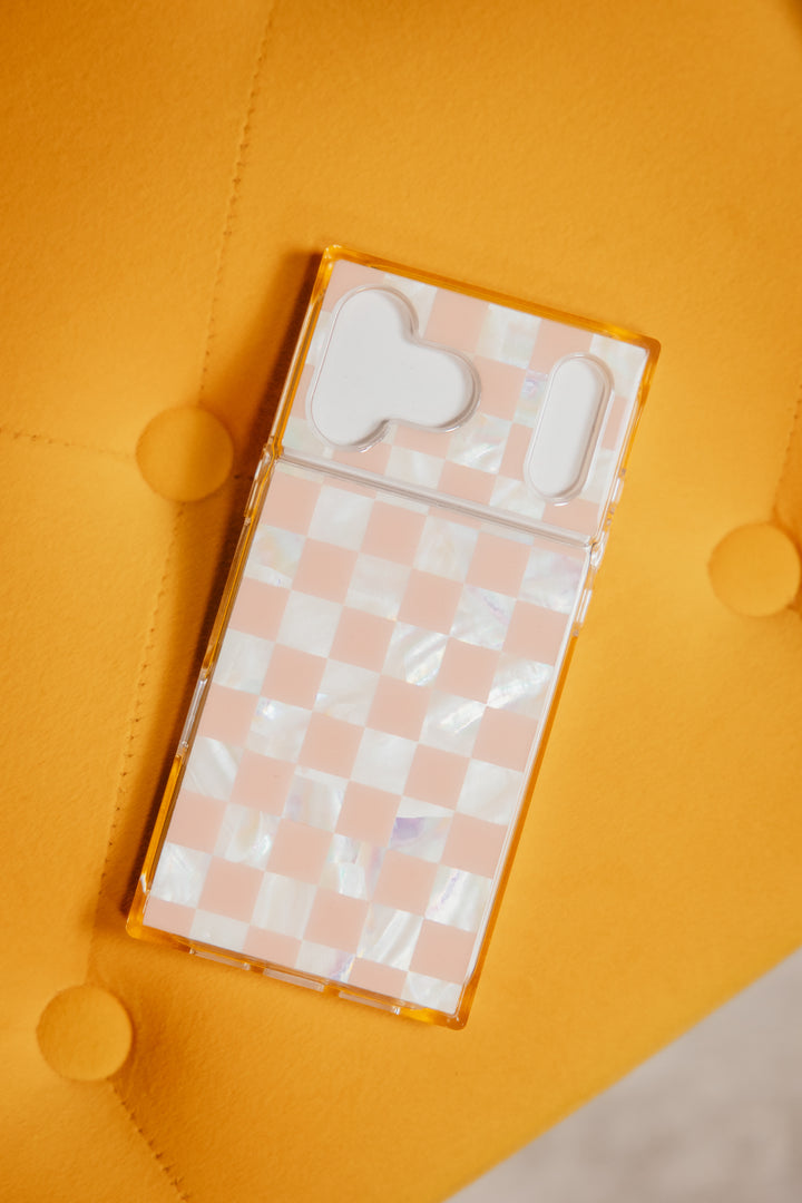 Pink Checkered Mother Of Pearl Magsafe iPhone Case | iPhone 17 Pro