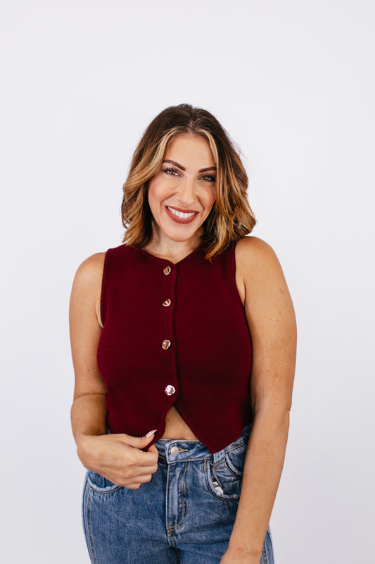 Split Decision Vest in Red Wood