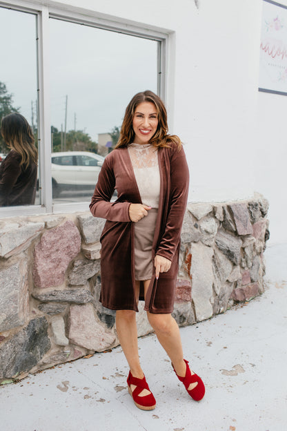 Velvet Crush Duster In Brown - Reg & Curvy