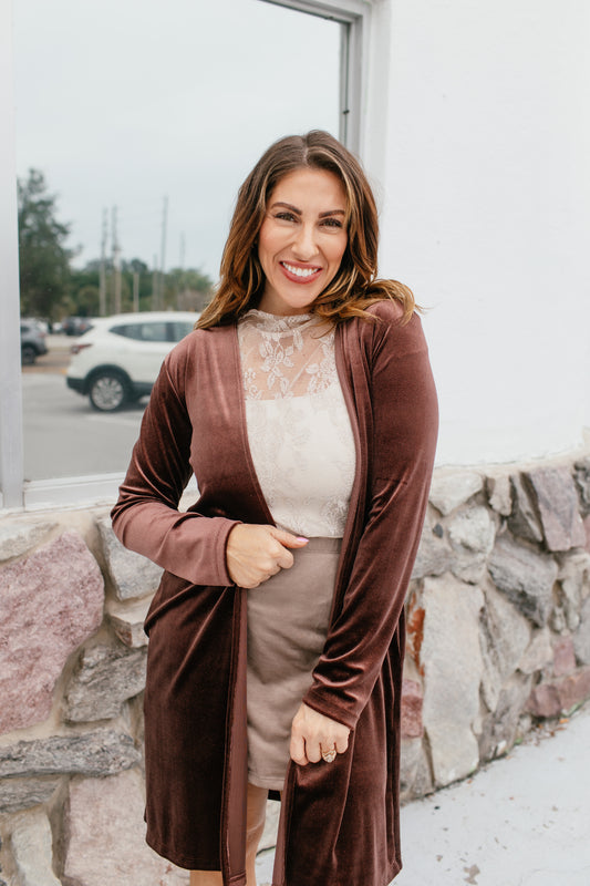 Velvet Crush Duster In Brown - Reg & Curvy