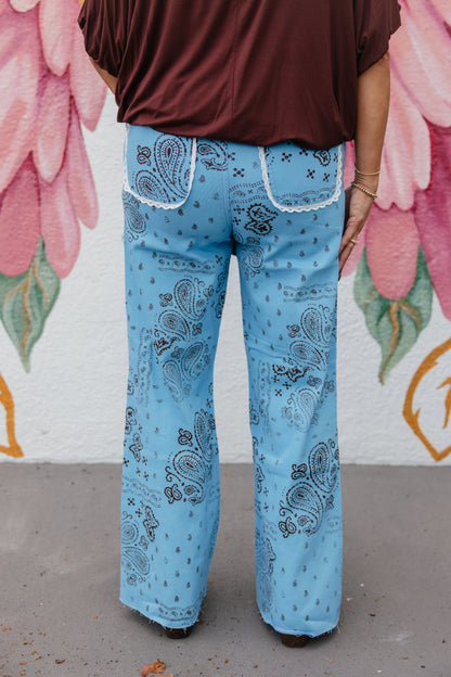 Light Blue Bandana Frey Hem Denim