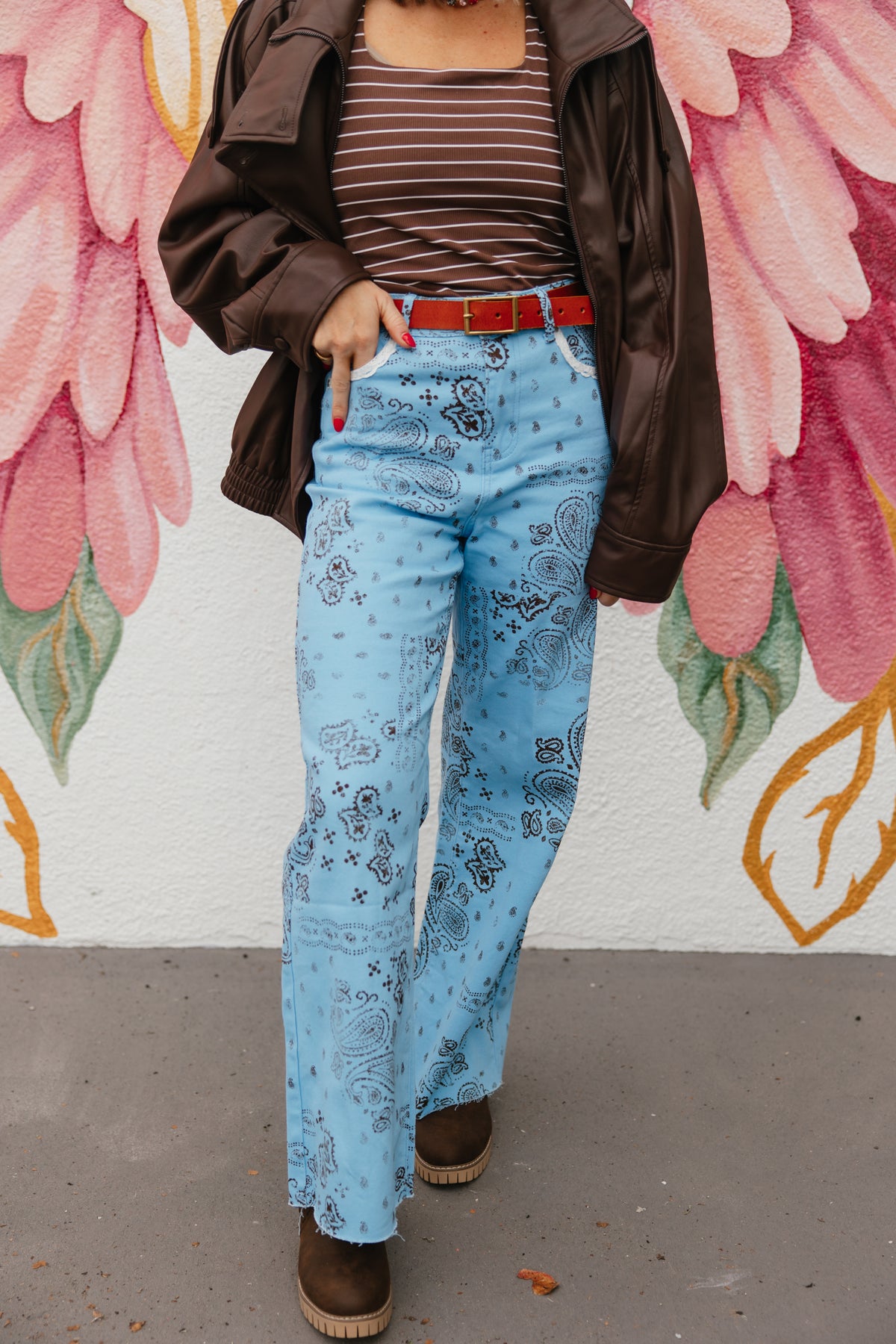 Light Blue Bandana Frey Hem Denim