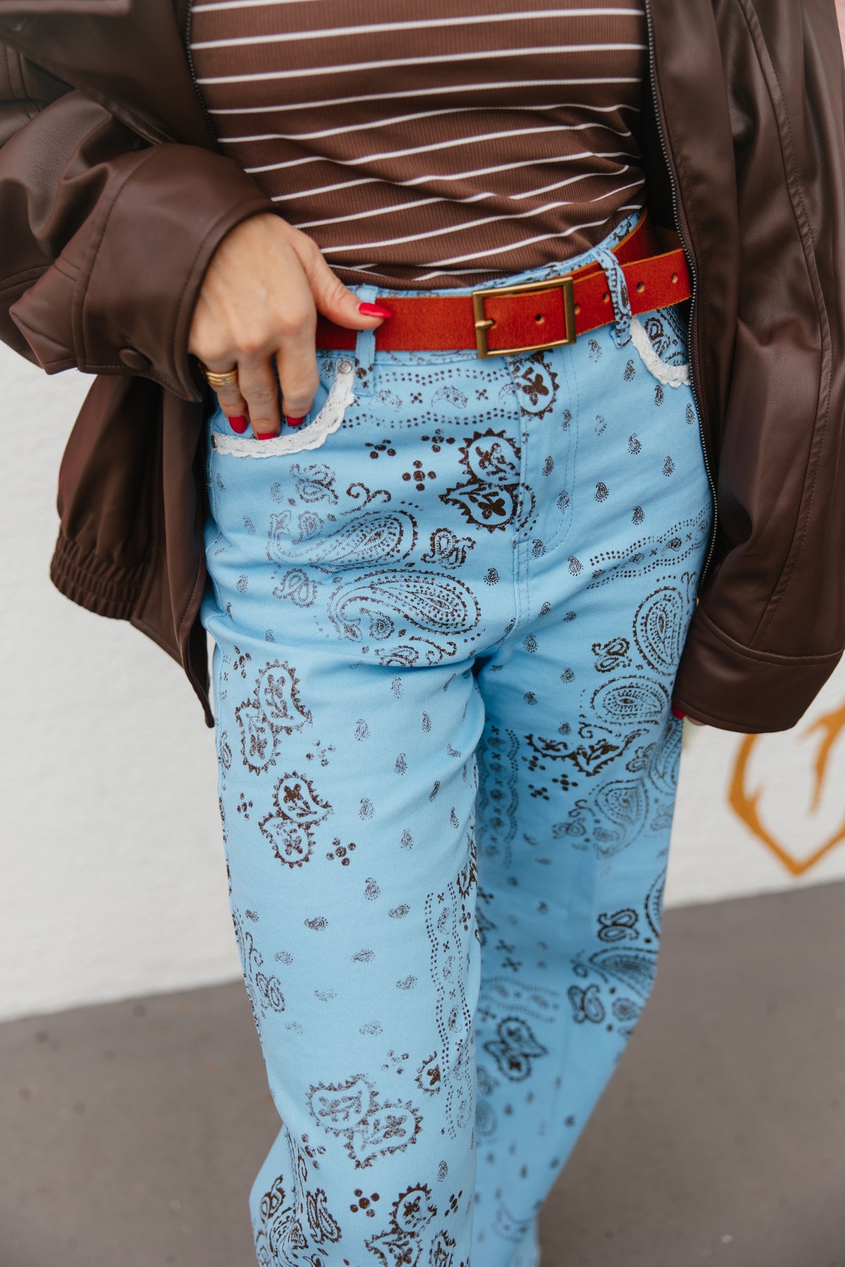 Light Blue Bandana Frey Hem Denim