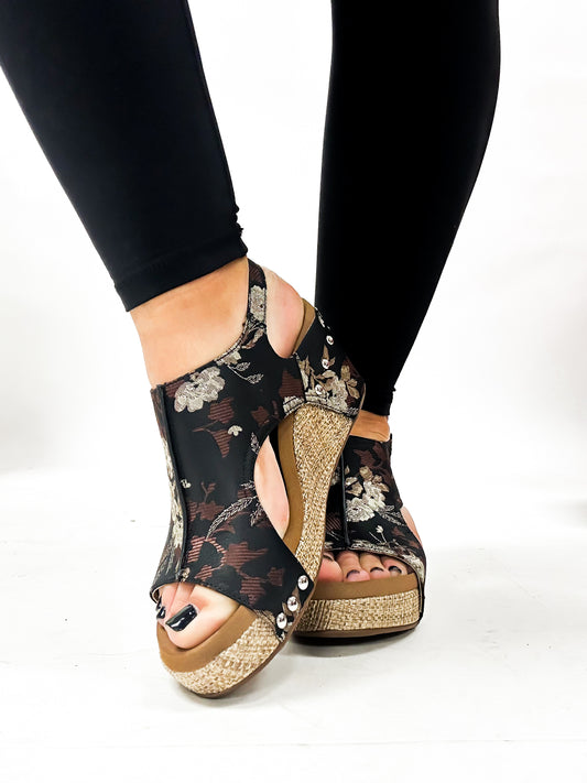 Corky's Black Tan Floral Carley Sandals