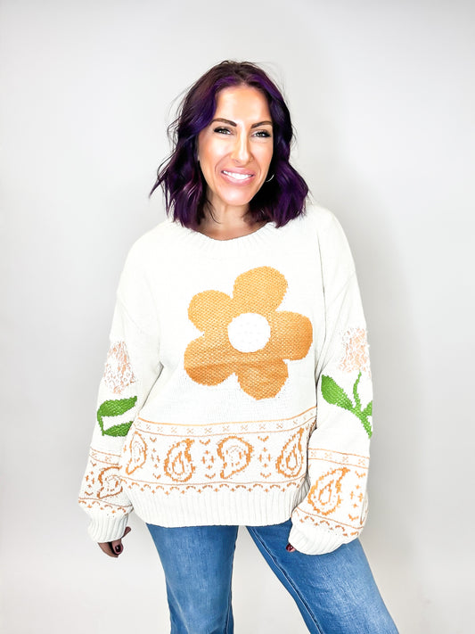 Petals and Pearls Sweater in Cream