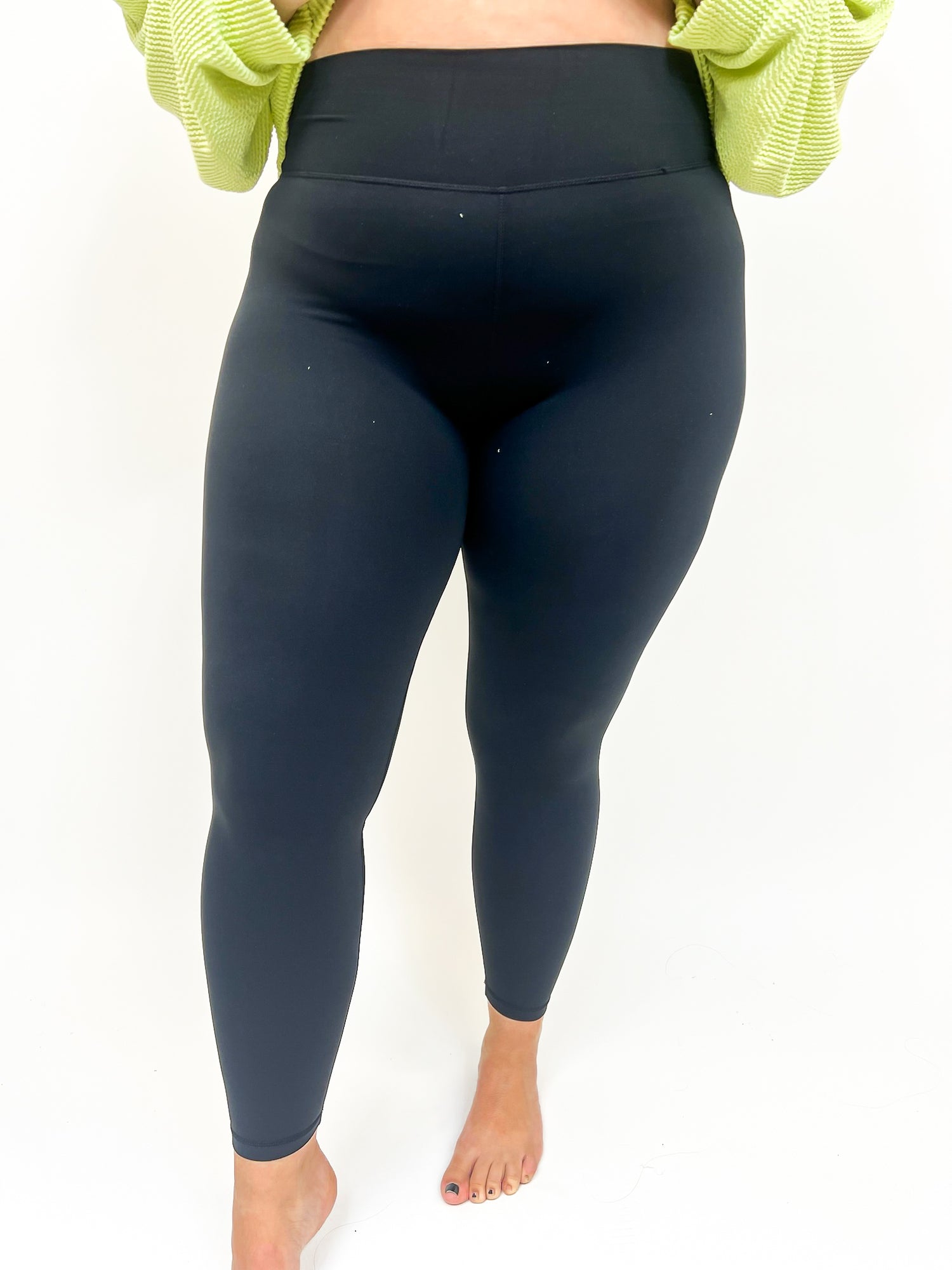 Plus Size Solid Textured Waistband Leggings - Black