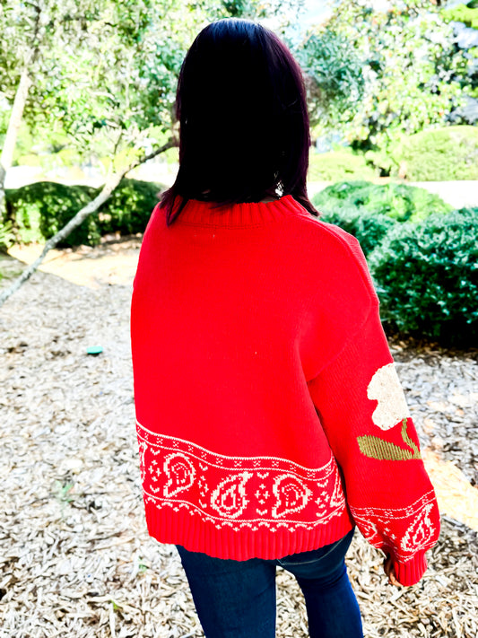 Presale:  Petals and Pearls Sweater in Red