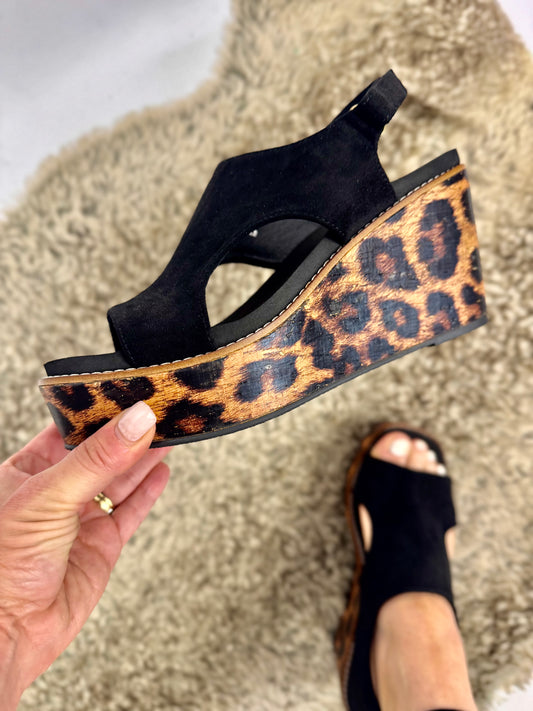 Corky's Black Faux Suede Freddie Wedges
