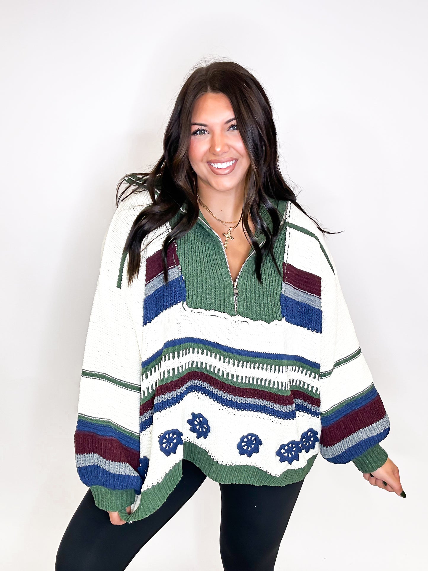 Zip Line Color Block Sweater in Cream