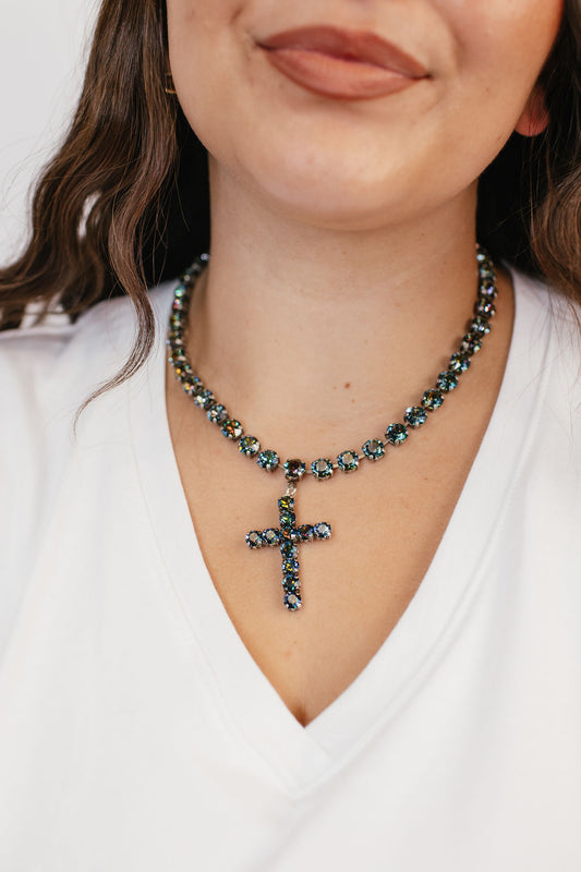 Tova Mini Donatella Necklace in Antique Silver Aqua Volcano - FINAL SALE