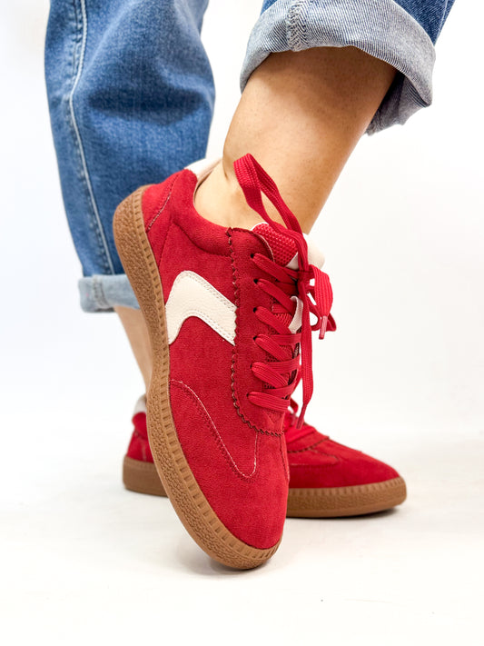 Corky's Red Faux Suede Spoiler Alert Sneakers