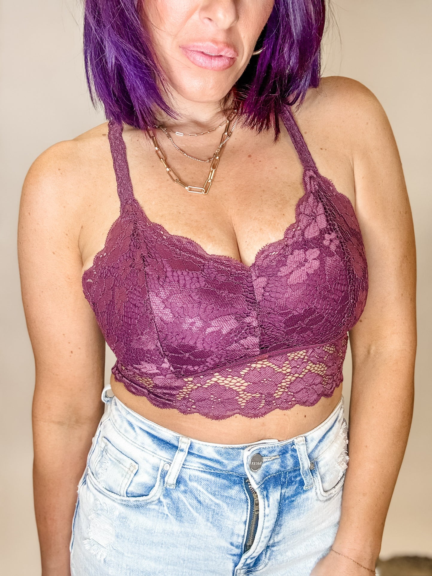 Juliette Deluxe Lace Bralette in Eggplant - Reg/Curvy