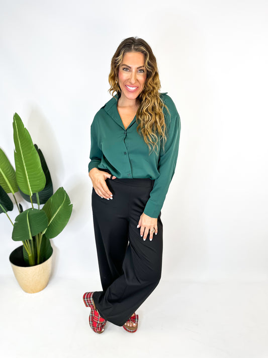 Classic Kathryn Button Up Top in Forest Green - Reg & Curvy