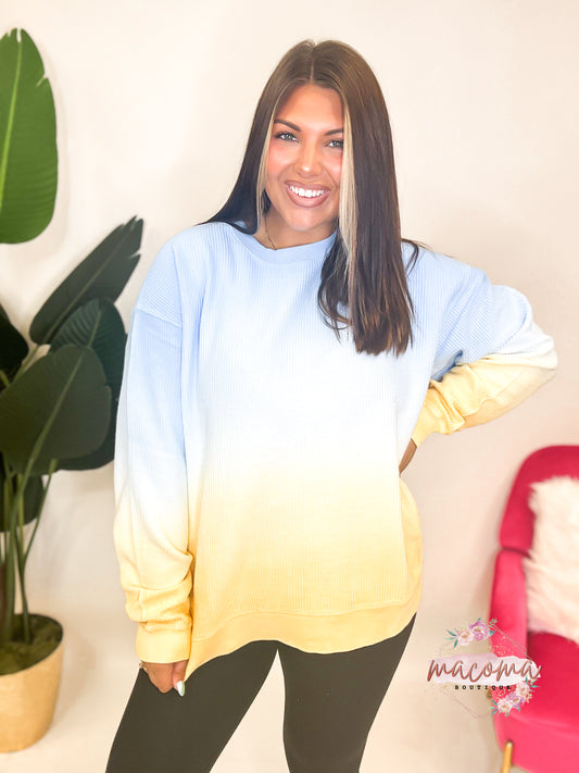 Blue And Yellow Ombre Corded Sweatshirt - Reg/Curvy