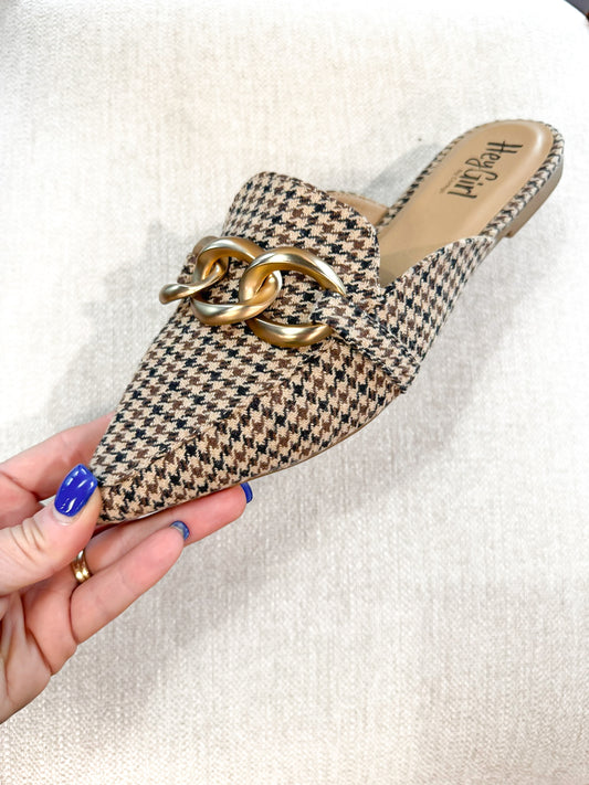 Corky's Black Tan Houndstooth Playin For Keeps Mules