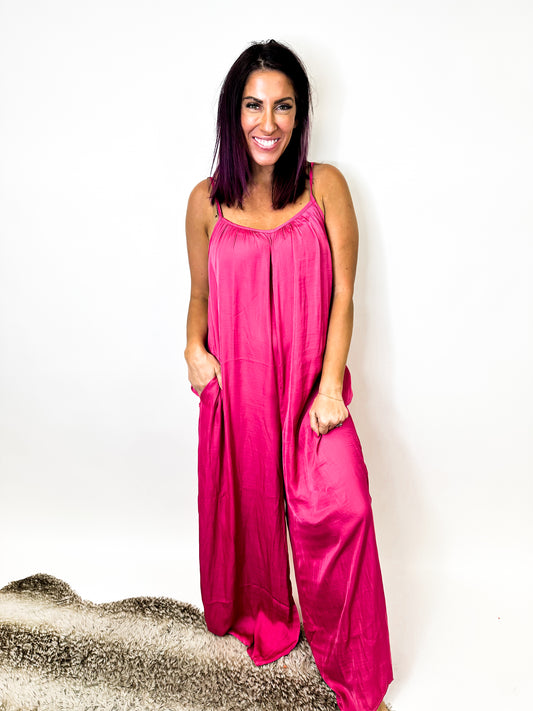 Might As Well Jump Jumpsuit in Hot Pink - Reg/Curvy FINAL SALE