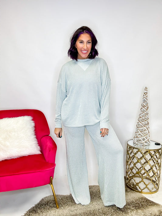 Bundled Up Lounge Set in Sage Striped - Reg/Curvy - FINAL SALE