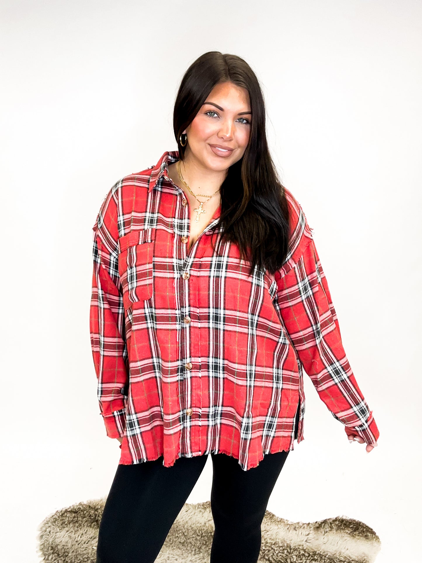 Cardinal Plaid Button Down Shirt - Reg/Curvy