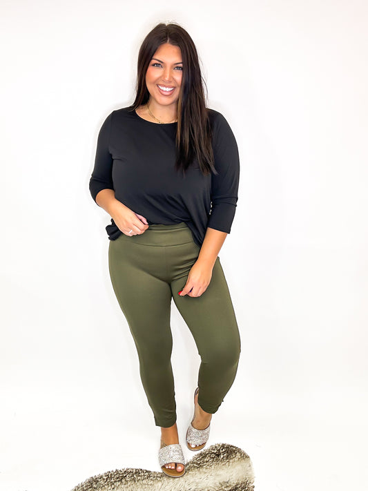 Slim And Trim Pants in Olive - Reg/Curvy