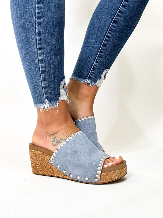 Corky's Light Blue Stitch N Slide Wedges FINAL SALE