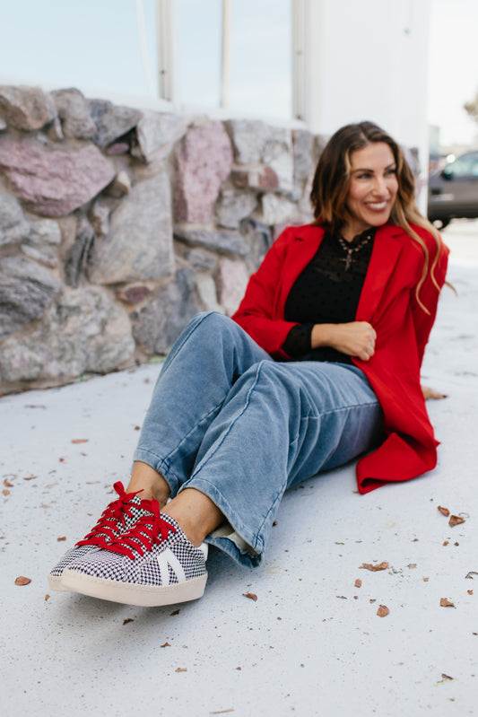 Corky's Black White Houndstooth Friend Zone Sneakers