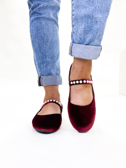 Presale: Corky's Burgundy Velvet Tea Time Flats