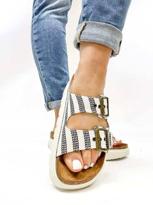 Corky's Black Natural Stripe Rumor Has It Sandals