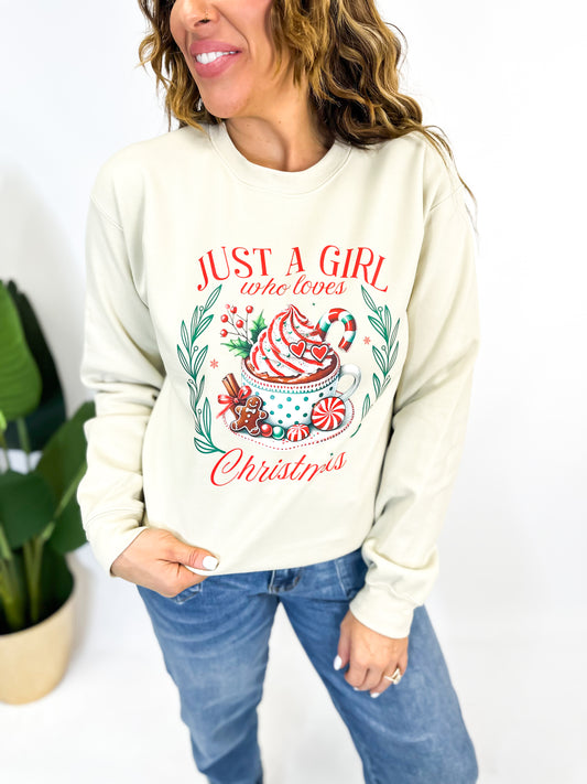 Just A Girl Who Loves Christmas Graphic Pullover - FINAL SALE