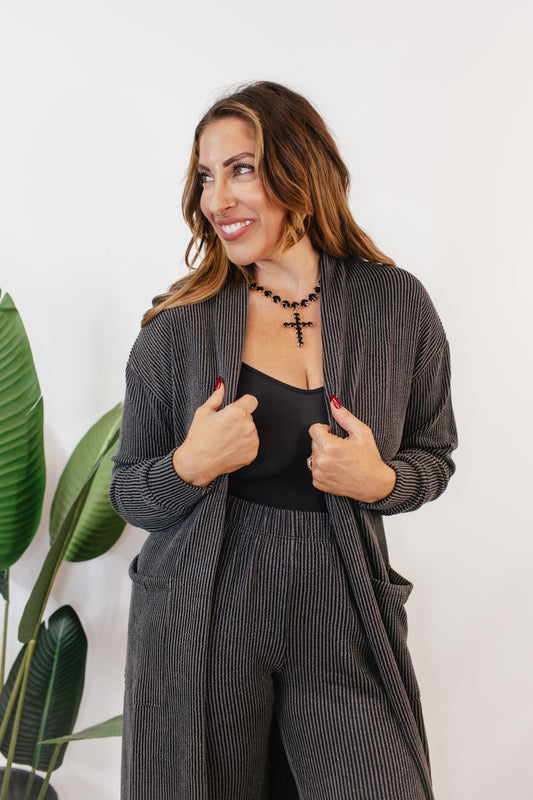 Ribbed & Ready Lounge Set In Black - Reg & Curvy