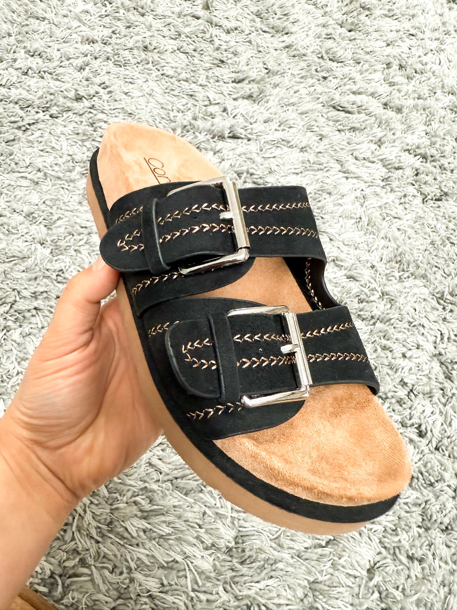 Presale: Corky's Black Faux Suede Smitten Sandals – Macoma