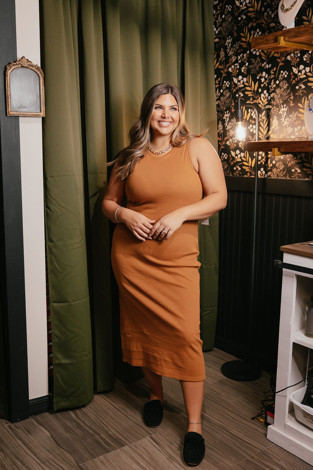 Sleek Sophistication Dress In Cinnamon