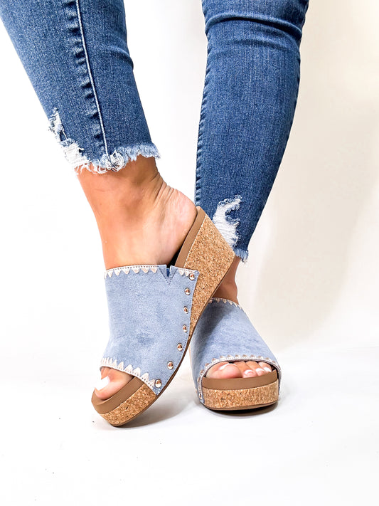 Corky's Light Blue Stitch N Slide Wedges FINAL SALE