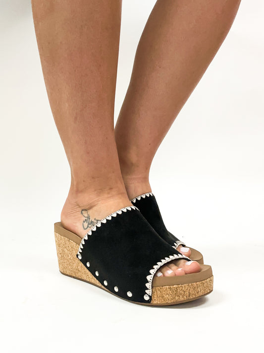 Corky's Black Stitch N Slide Sandals