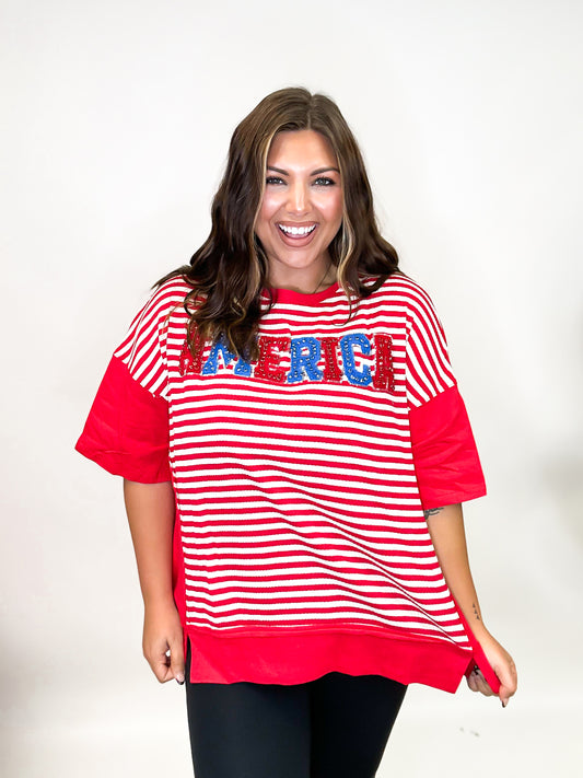 'Merica Striped French Terry Top