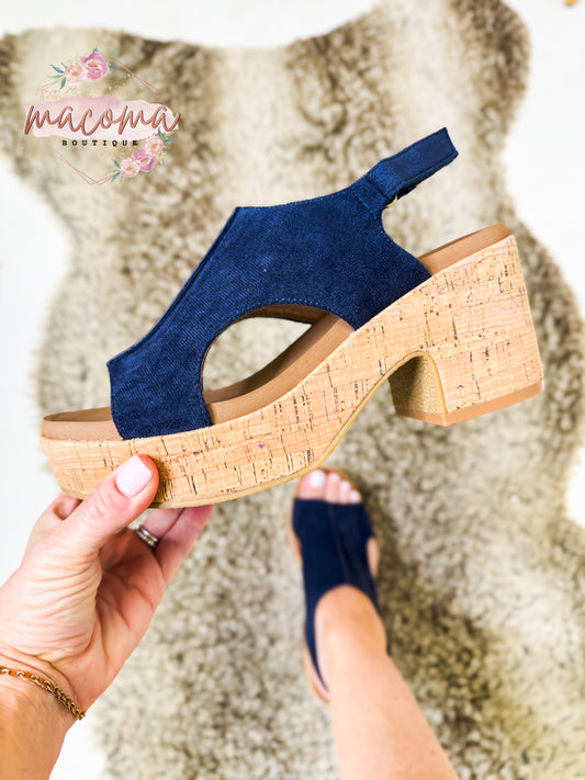 Corky's Navy Faux Suede Miss Carley Sandals