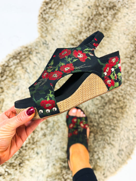 Corky's Black Red Floral Carley Sandals