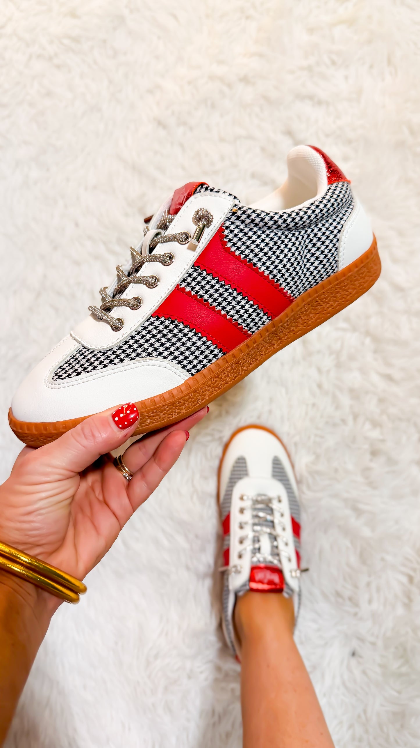 Corky's Black White Houndstooth Heads Up Sneakers