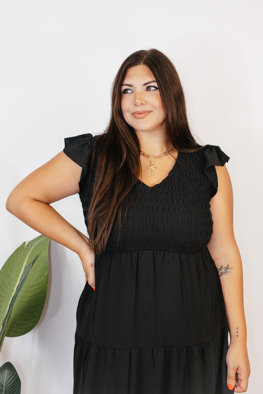 Midnight Flutter Midi Dress