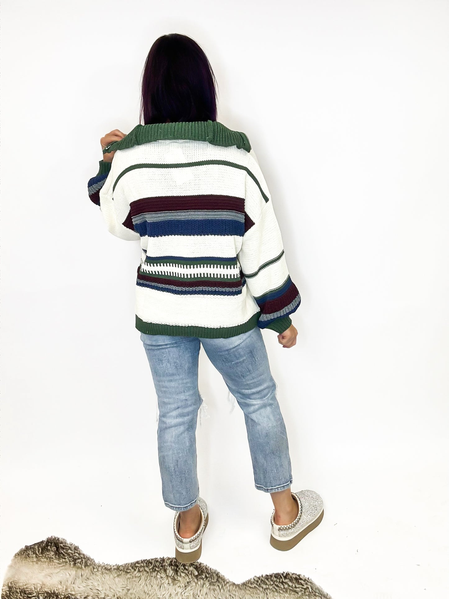 Zip Line Color Block Sweater in Cream