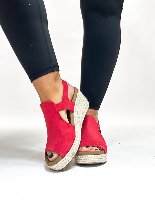 Corky's Red Faux Suede Pose Wedges