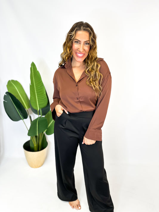 Classic Kathryn Button Up Top in Brown - Reg & Curvy