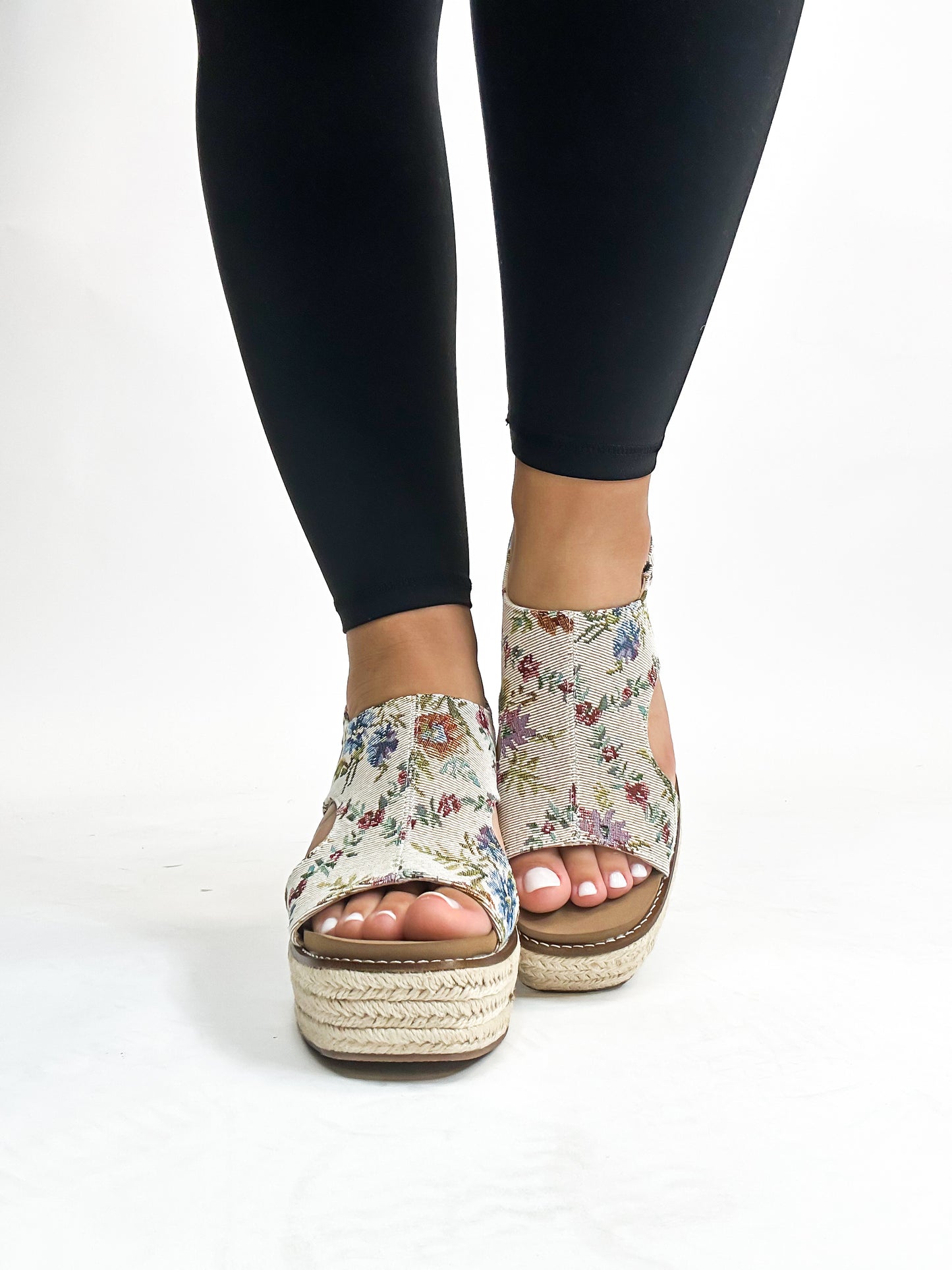 Corky's Sand Brocade Floral Freddie Wedges