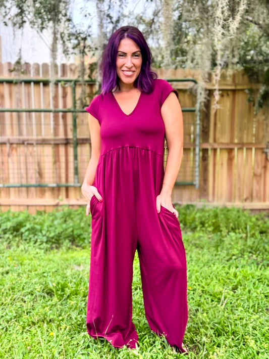 Phierce Fashions Jumpsuit in Wine - Reg/Curvy