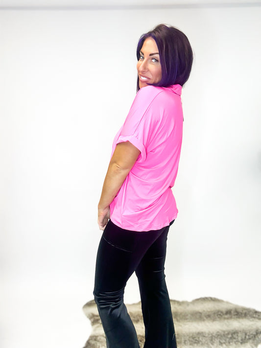 Classic Collar Top in Pink - Reg/Curvy FINAL SALE