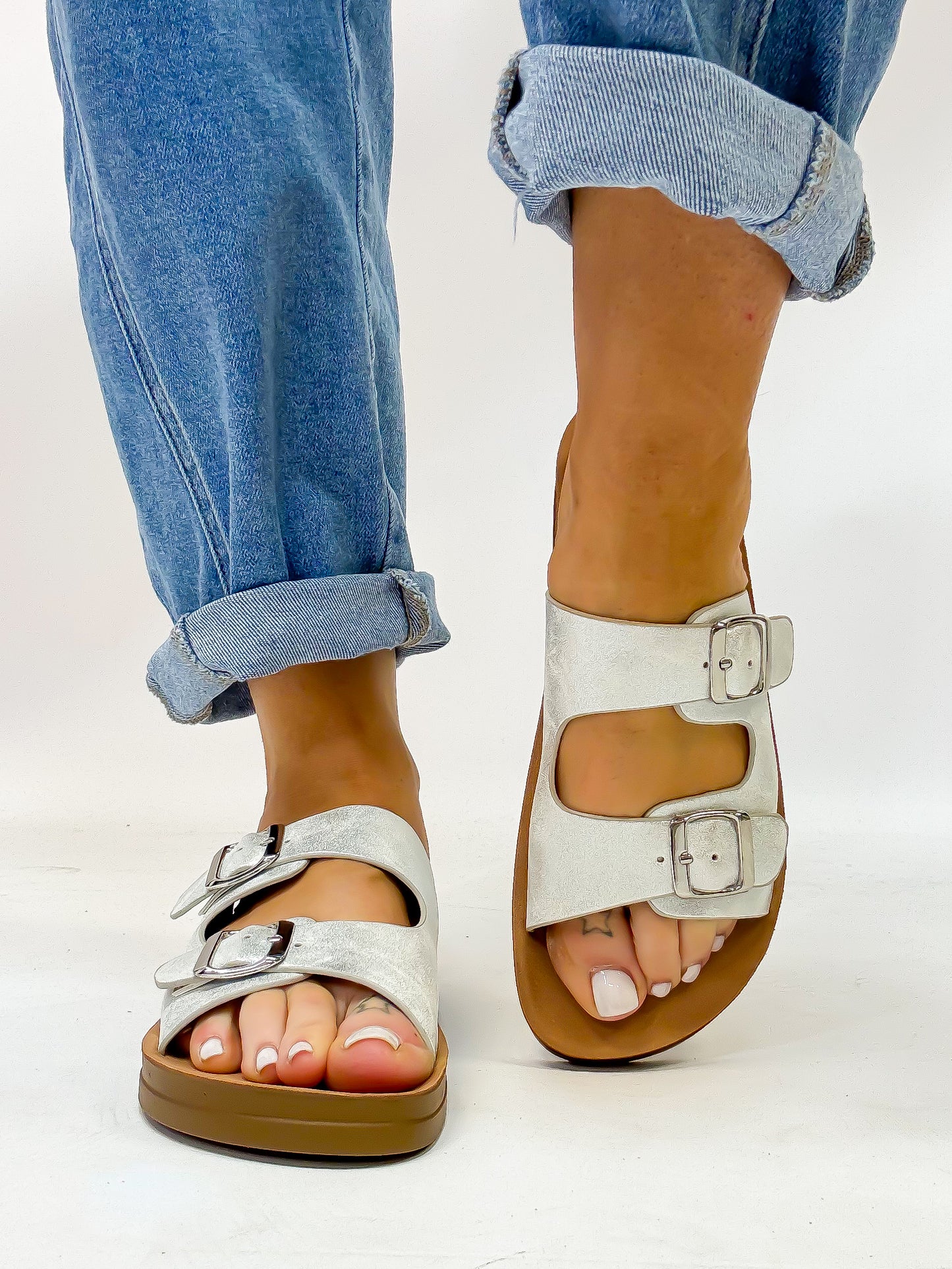 Corky's White Metallic Let's Be Real Sandals