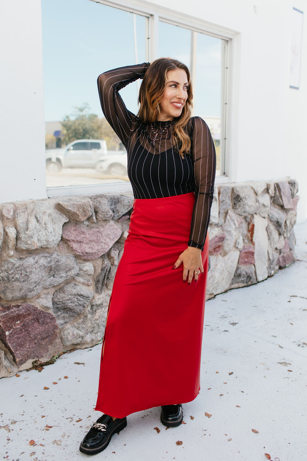 Power Play Skirt In Red Faux Leather - Reg & Curvy