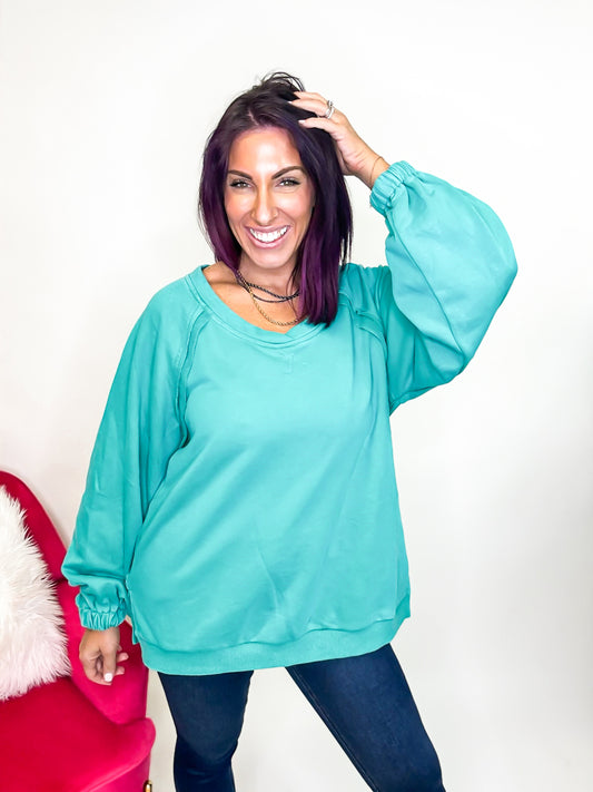 Criss Cross Comfort Sweatshirt in Evergreen