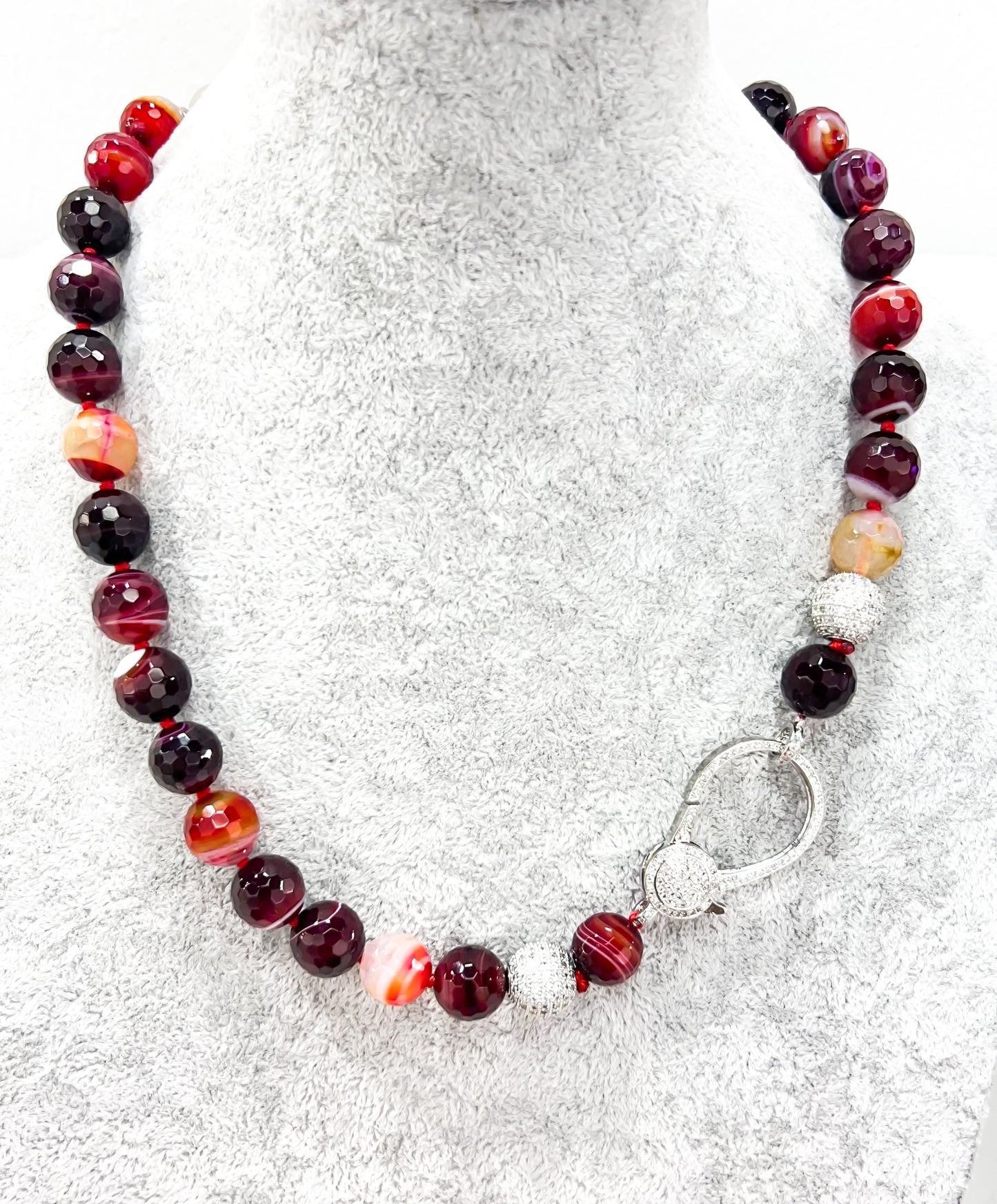 Silver Stone Beaded Front Clasp Necklace