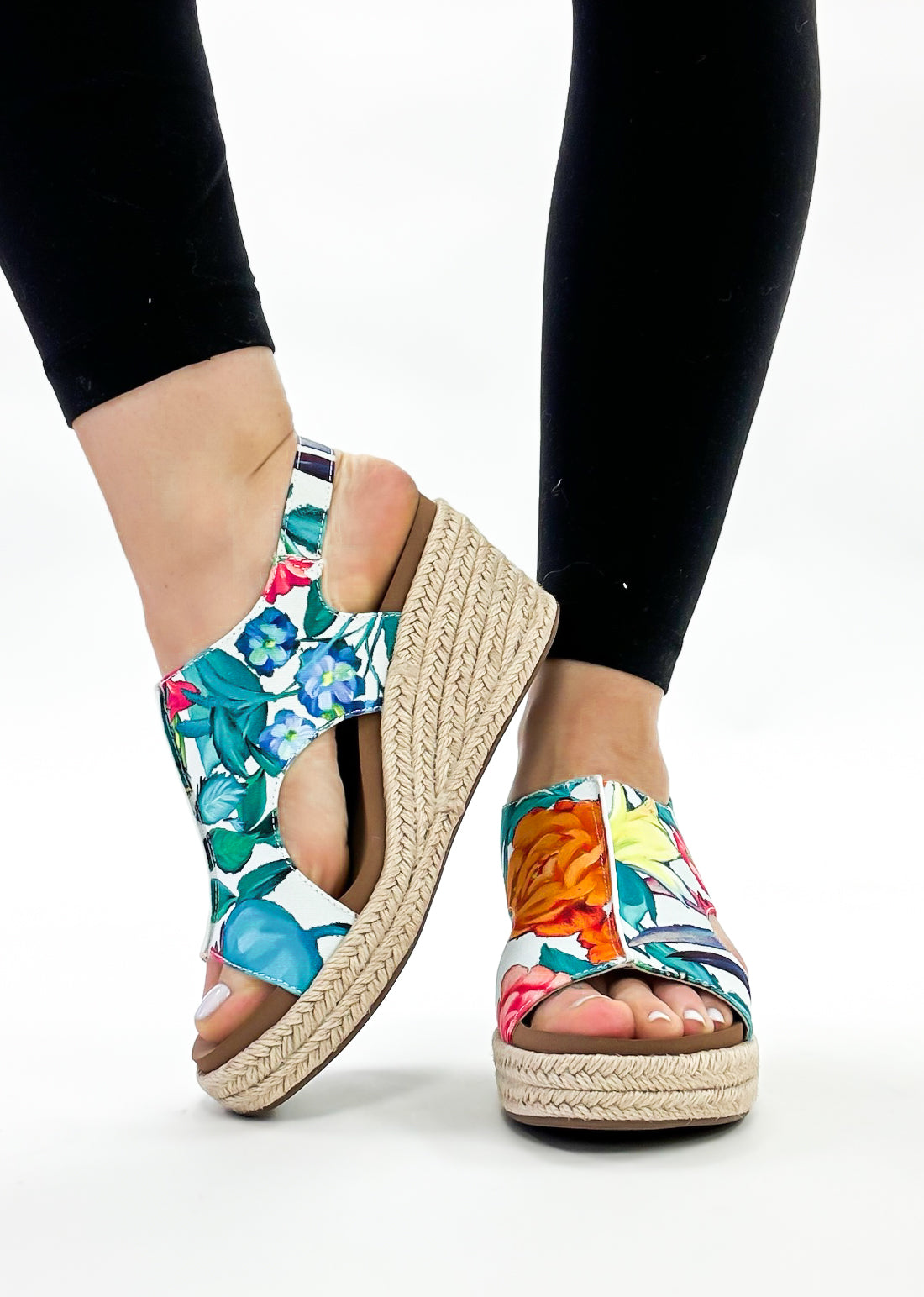 Presale: Corky's White Multi Floral Jute Carley Sandals